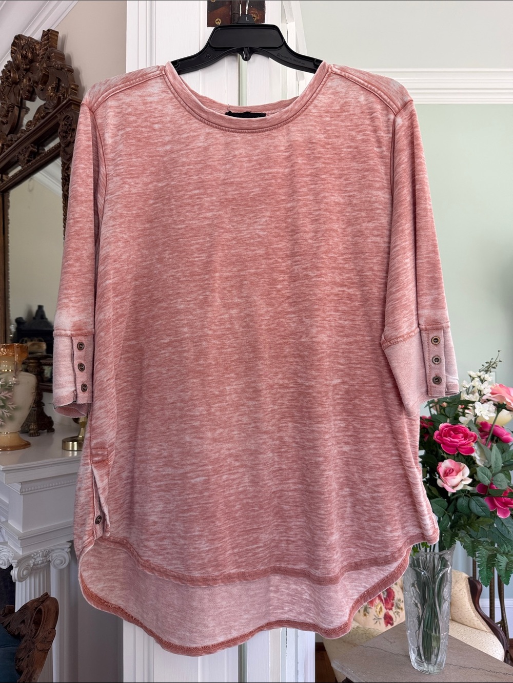Jane Delancey Washed Muted Pink Women's subtle scoop neck Top, size 1X
